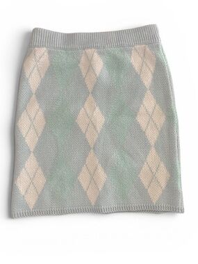 Tiger Mist Argyle Knit Mini Skirt in Light Gray and Cream